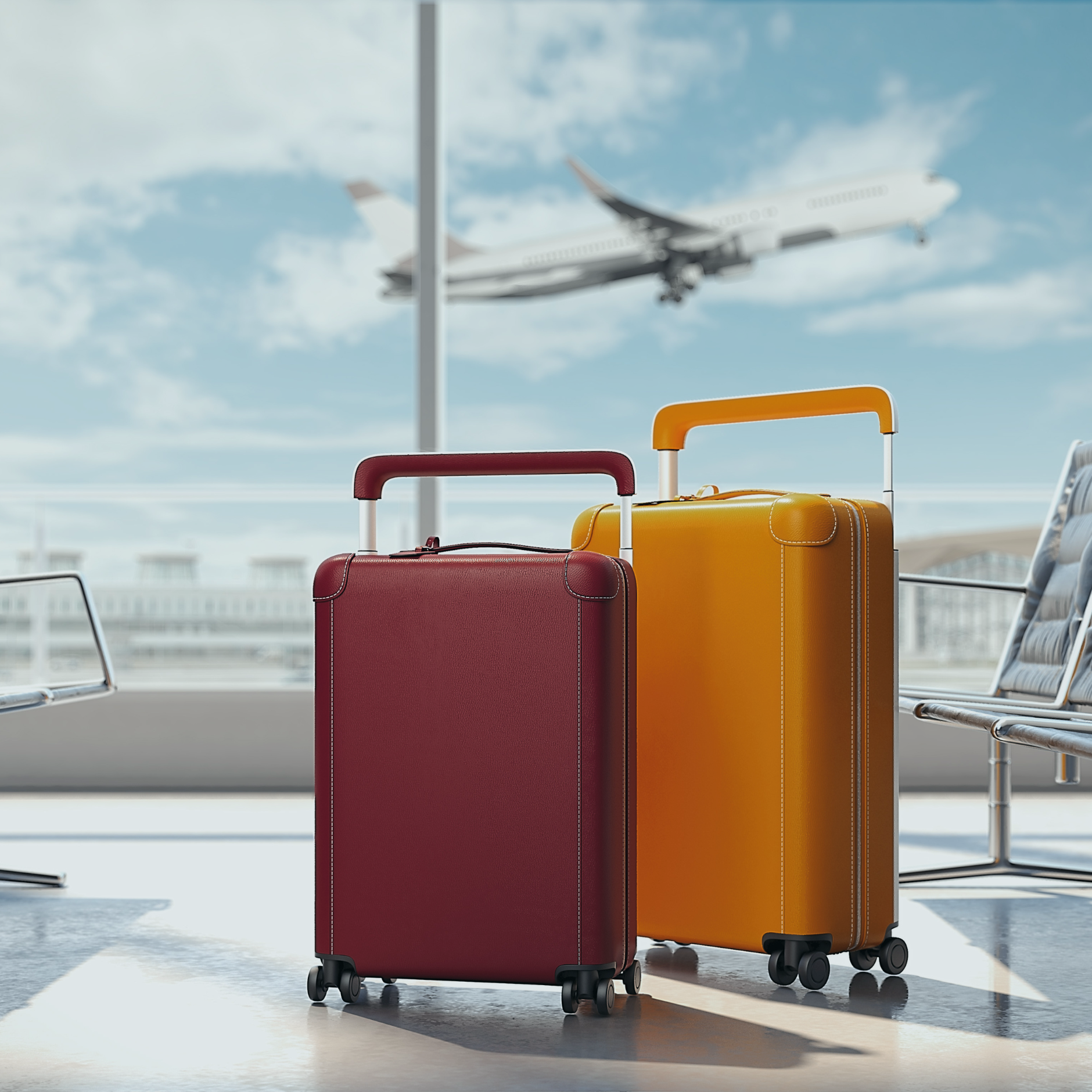 two suitcases ready for departure at an airport
