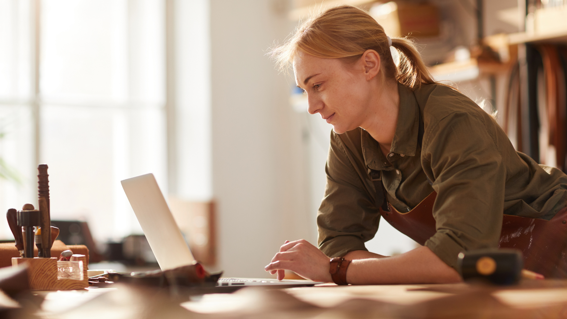 Woman working on laptop