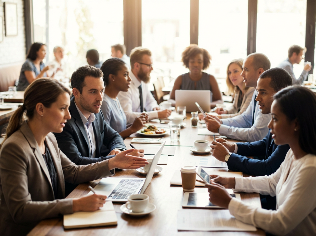 Financial advisors meeting with clients